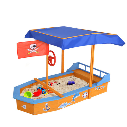 KEEZI KIDS BOAT SANDPIT WITH CANOPY