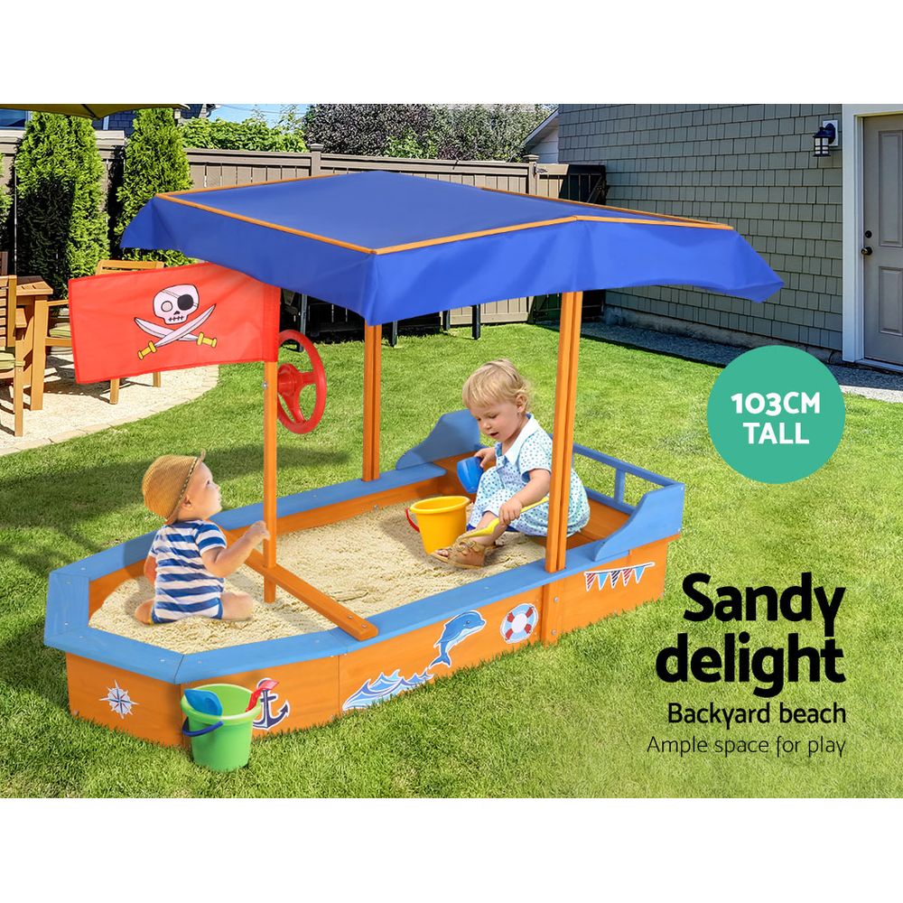 KEEZI KIDS BOAT SANDPIT WITH CANOPY