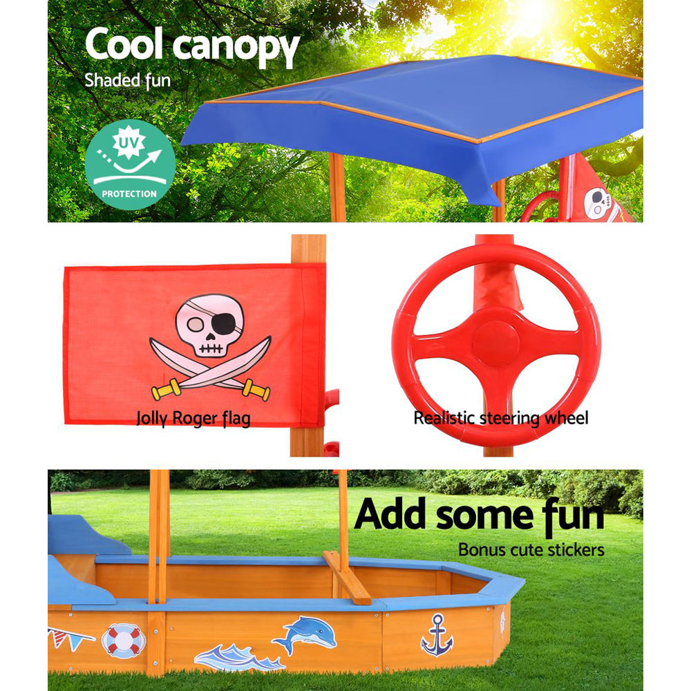 KEEZI KIDS BOAT SANDPIT WITH CANOPY