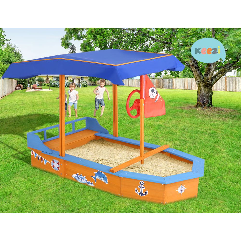 KEEZI KIDS BOAT SANDPIT WITH CANOPY
