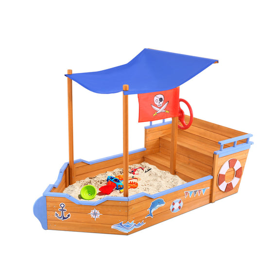 KEEZI KIDS PIRATE SHIP SANDPIT WITH CANOPY