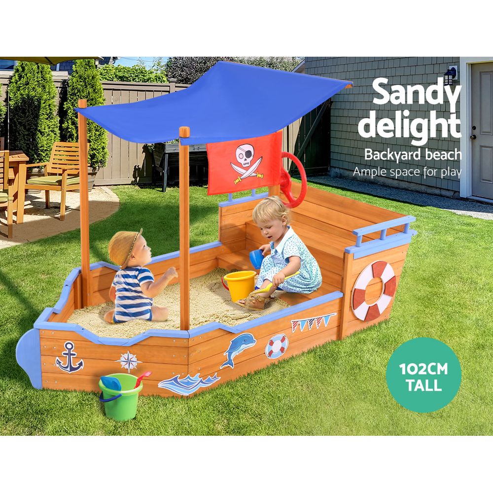 KEEZI KIDS PIRATE SHIP SANDPIT WITH CANOPY