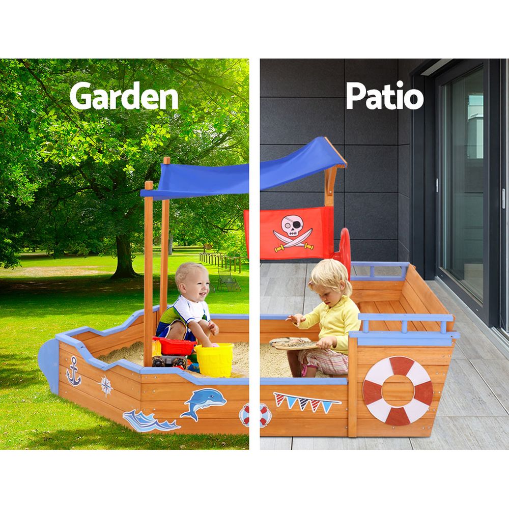 KEEZI KIDS PIRATE SHIP SANDPIT WITH CANOPY