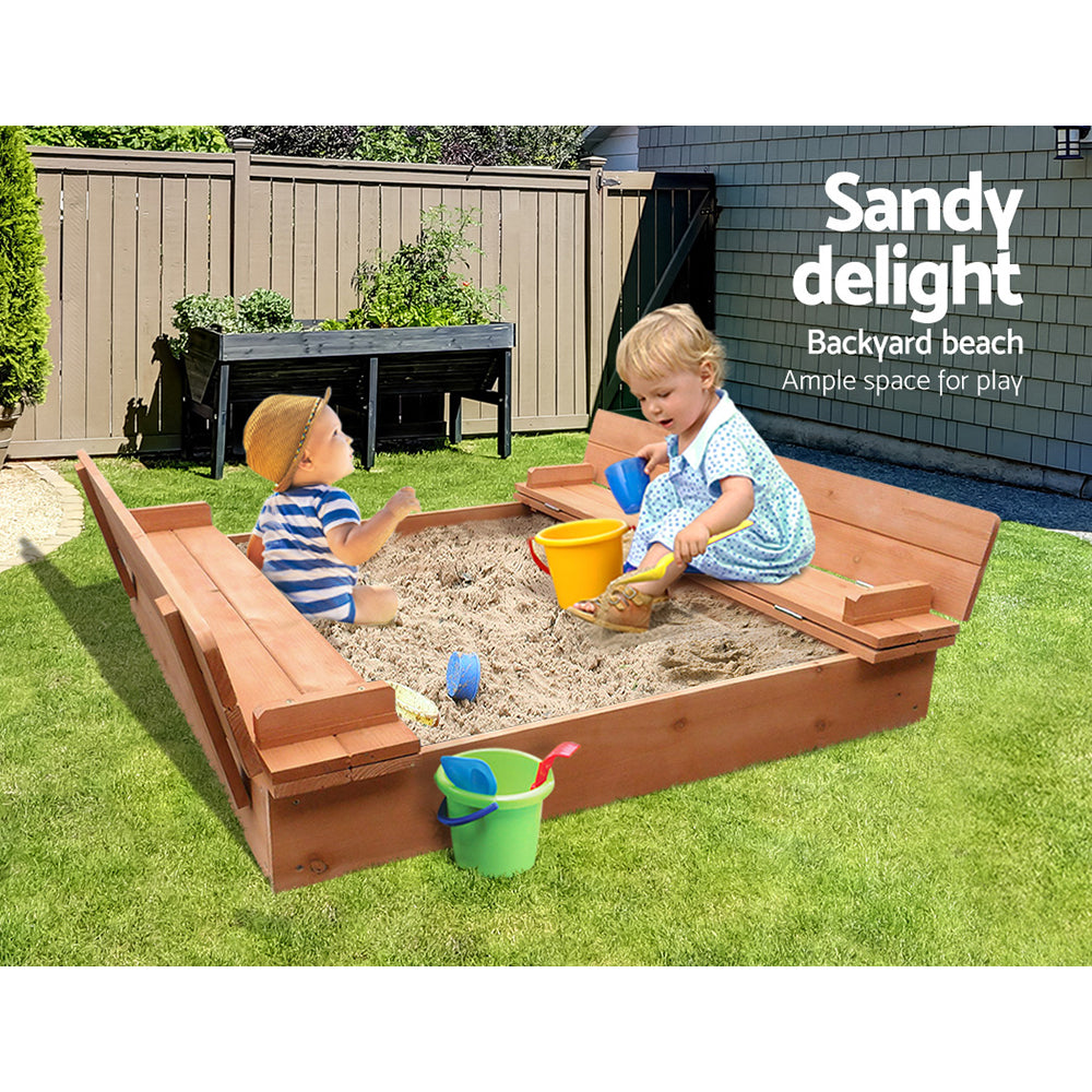 KEEZI KIDS SANDPIT WITH FOLDABLE SEATS